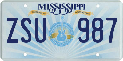 MS license plate ZSU987