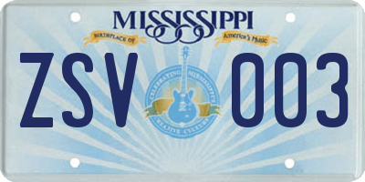 MS license plate ZSV003