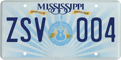 MS license plate ZSV004