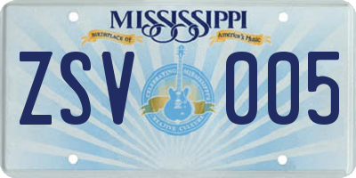 MS license plate ZSV005