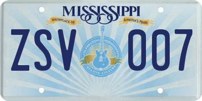 MS license plate ZSV007