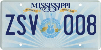 MS license plate ZSV008
