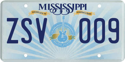 MS license plate ZSV009