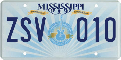 MS license plate ZSV010