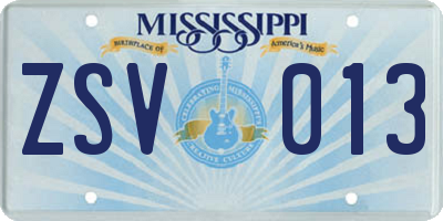 MS license plate ZSV013