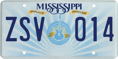 MS license plate ZSV014