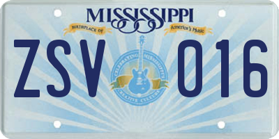 MS license plate ZSV016