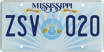 MS license plate ZSV020