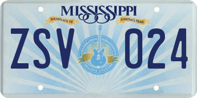 MS license plate ZSV024