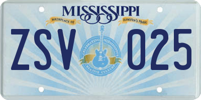 MS license plate ZSV025