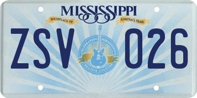 MS license plate ZSV026