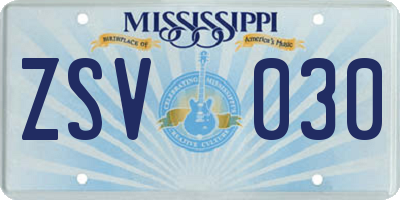 MS license plate ZSV030