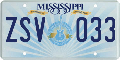 MS license plate ZSV033