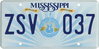 MS license plate ZSV037