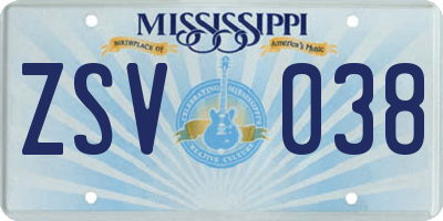 MS license plate ZSV038