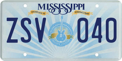 MS license plate ZSV040