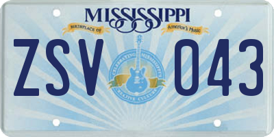 MS license plate ZSV043