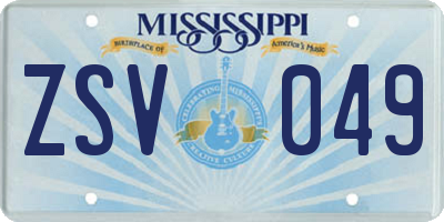 MS license plate ZSV049