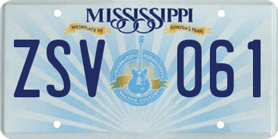 MS license plate ZSV061