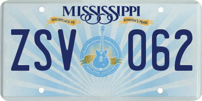 MS license plate ZSV062