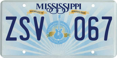 MS license plate ZSV067