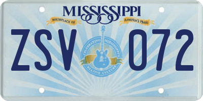 MS license plate ZSV072