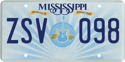 MS license plate ZSV098