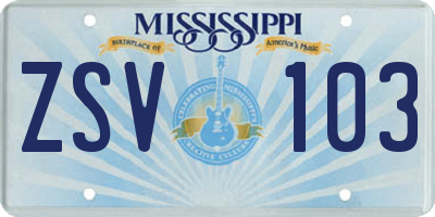 MS license plate ZSV103