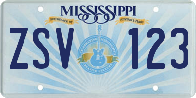 MS license plate ZSV123