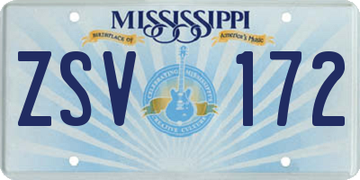 MS license plate ZSV172