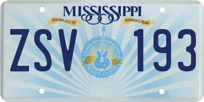 MS license plate ZSV193