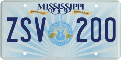 MS license plate ZSV200