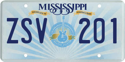 MS license plate ZSV201