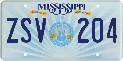 MS license plate ZSV204