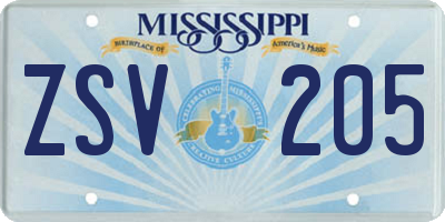 MS license plate ZSV205