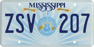 MS license plate ZSV207