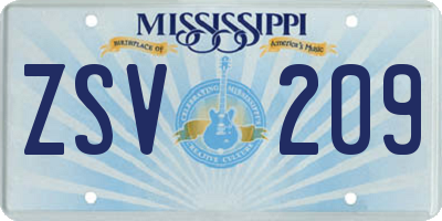 MS license plate ZSV209