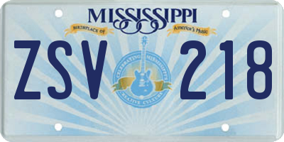MS license plate ZSV218