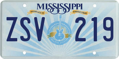 MS license plate ZSV219