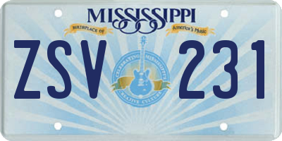 MS license plate ZSV231