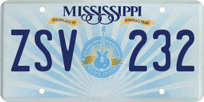 MS license plate ZSV232