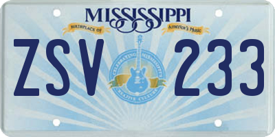 MS license plate ZSV233
