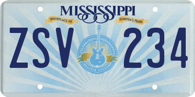 MS license plate ZSV234