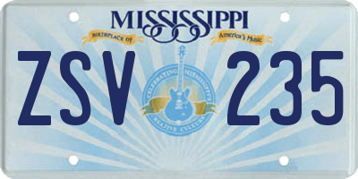 MS license plate ZSV235