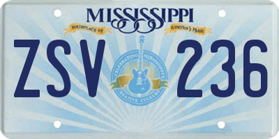 MS license plate ZSV236