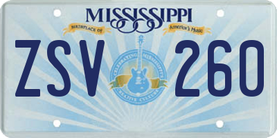 MS license plate ZSV260