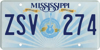 MS license plate ZSV274