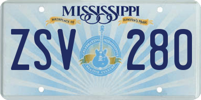MS license plate ZSV280