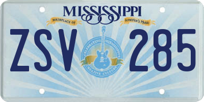 MS license plate ZSV285