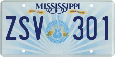 MS license plate ZSV301